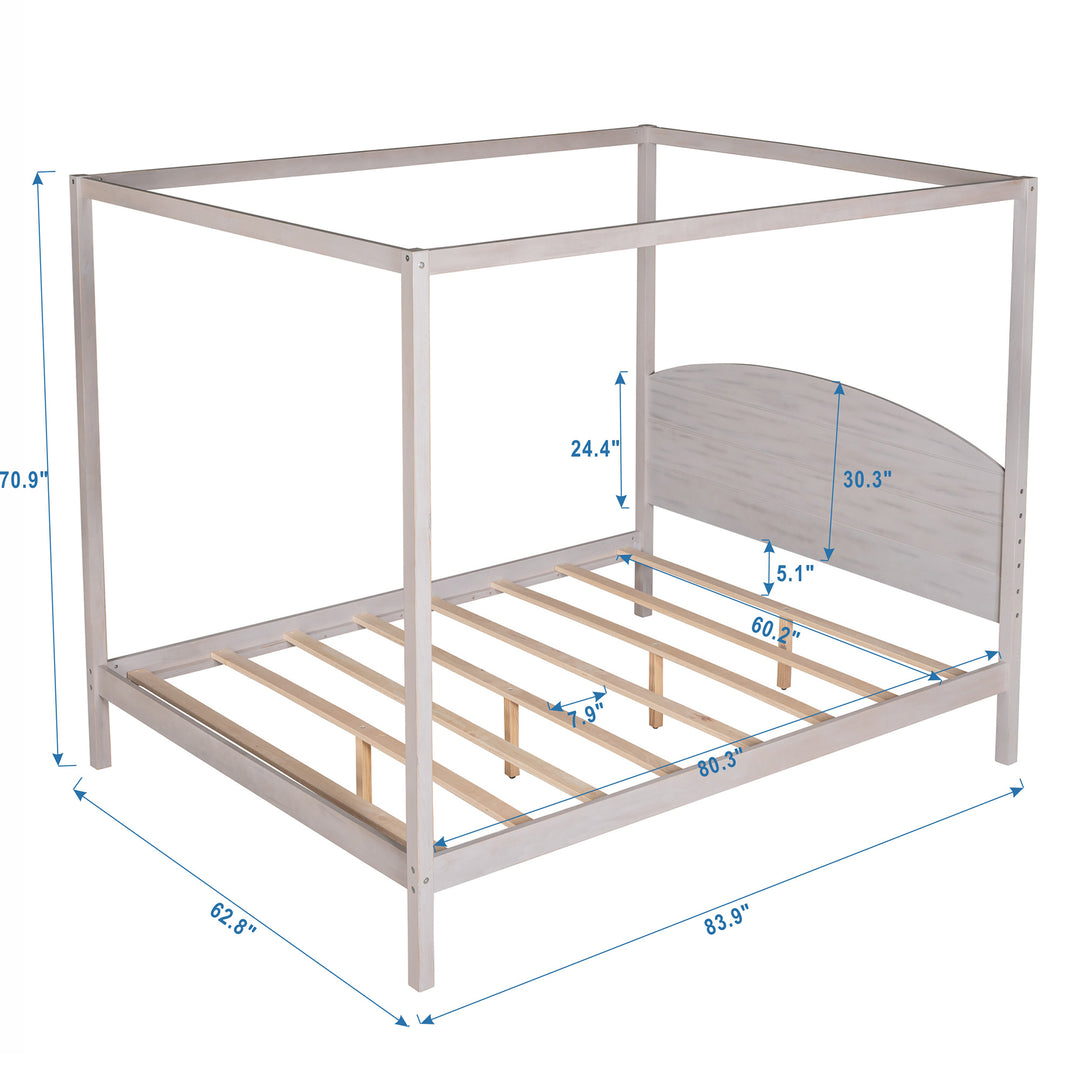 Queen Size Canopy Platform Bed with Headboard and Support Legs