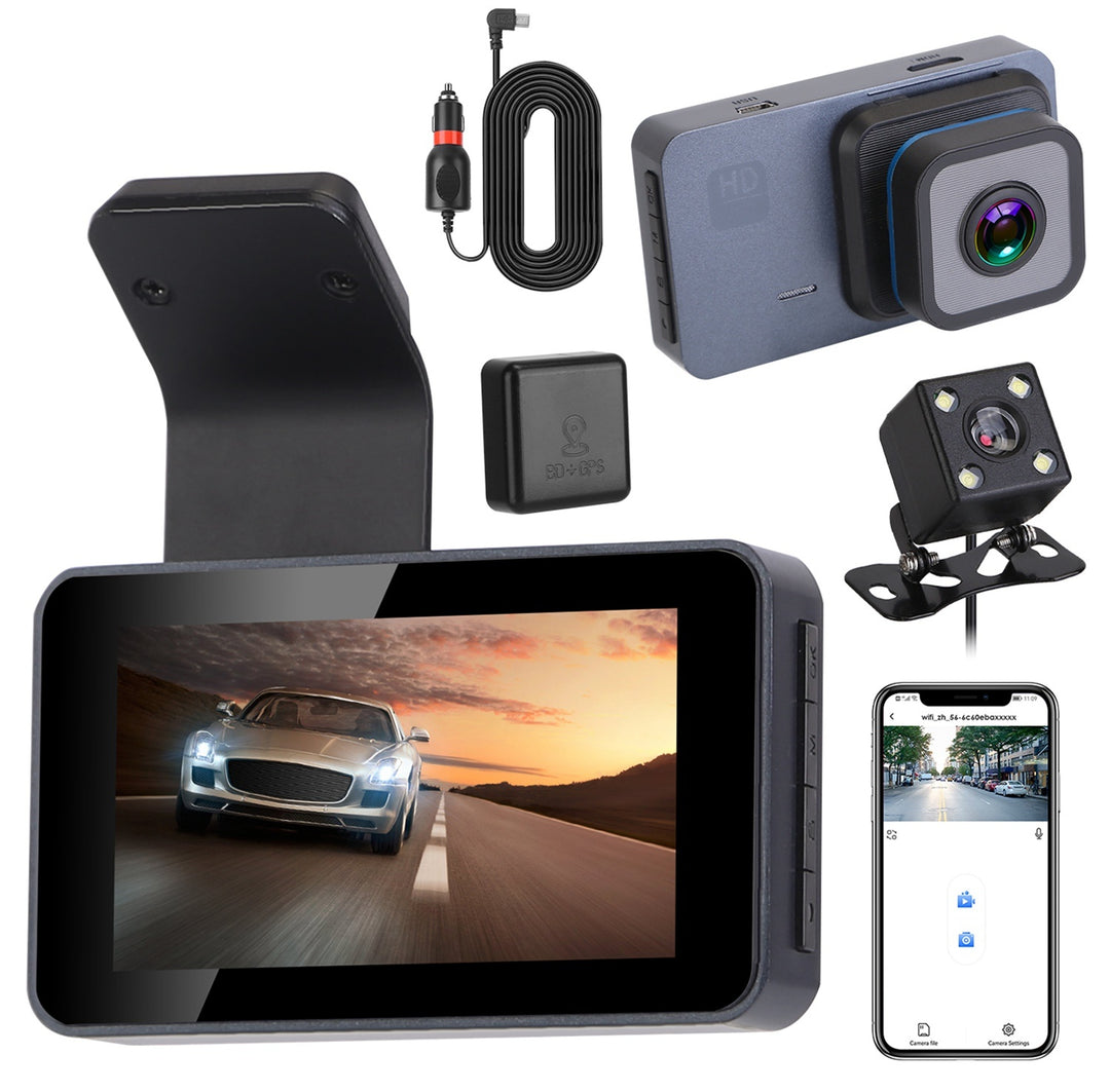 1080P Dual Lens Dash Cam Vehicle Driving Recorder Car DVR with WiFi GPS G-Sensor APP Control Motion Detection Parking Monitor Night Vision