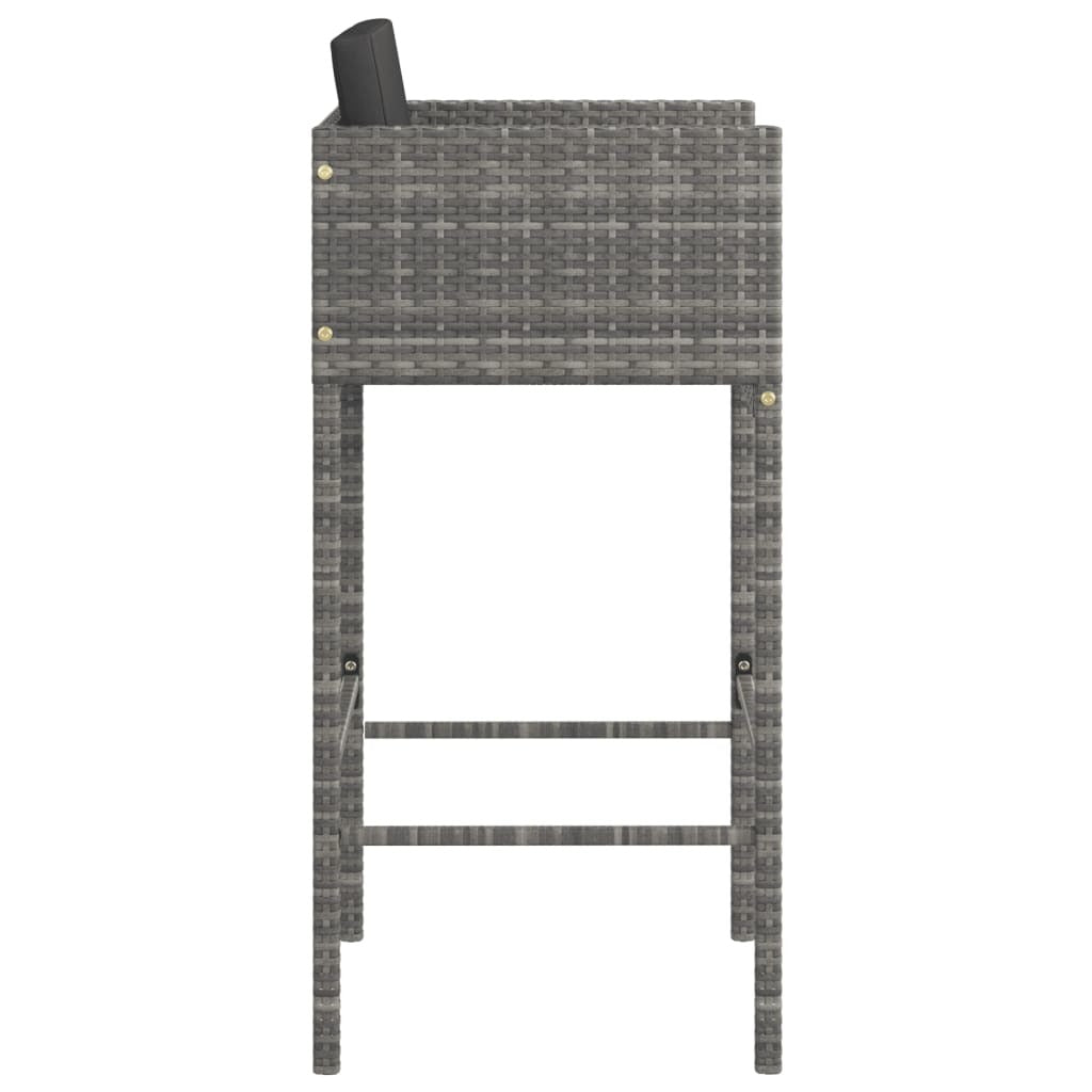 Bar Stools 2 pcs with Cushions Gray Poly Rattan