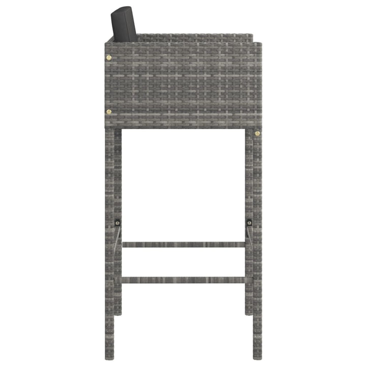 Bar Stools 2 pcs with Cushions Gray Poly Rattan