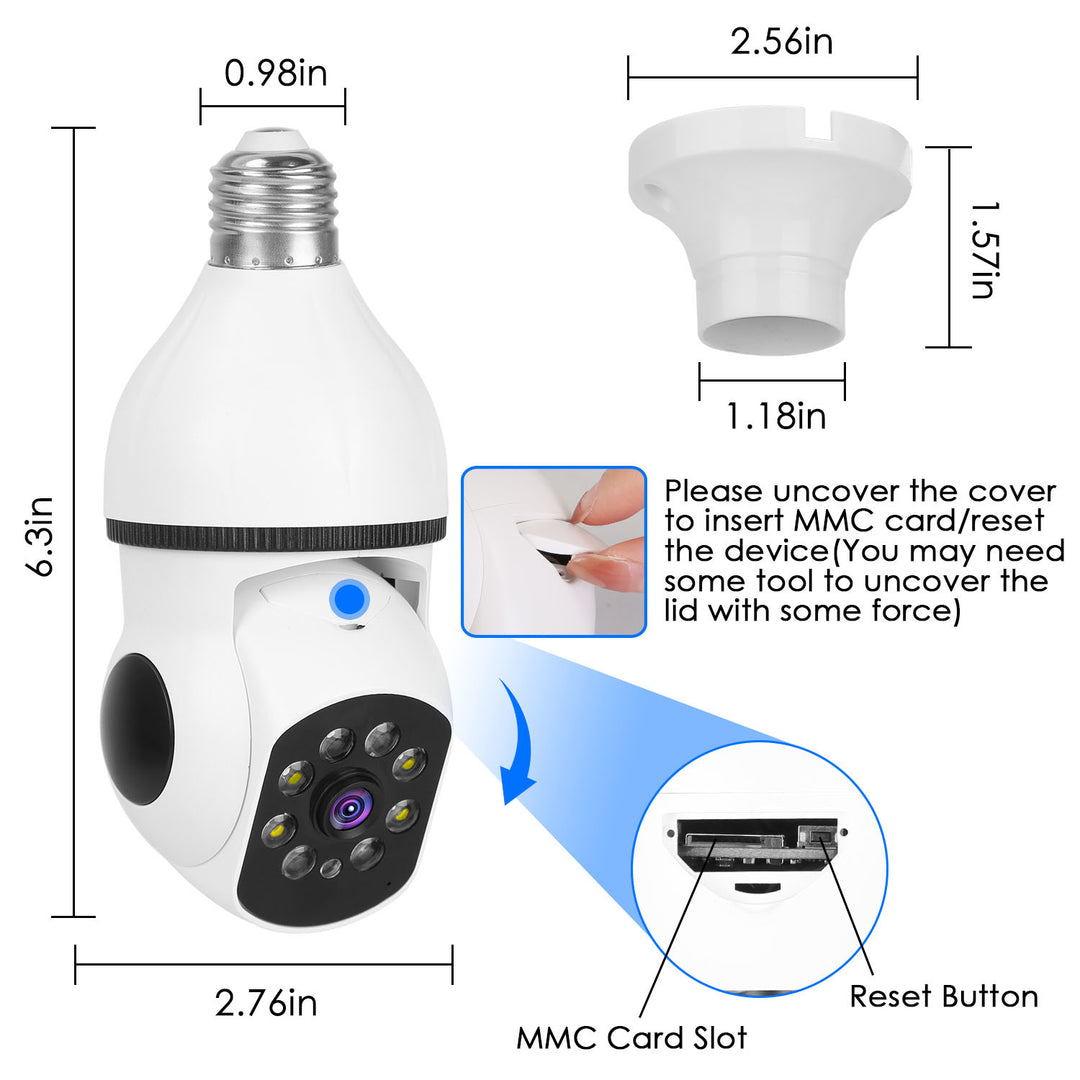 E27 WiFi Bulb Camera 1080P FHD WiFi IP Pan Tilt Security Surveillance Camera with Two-Way Audio Full Color Night Vision Flood Light Motion Tracking Siren Function APP Control