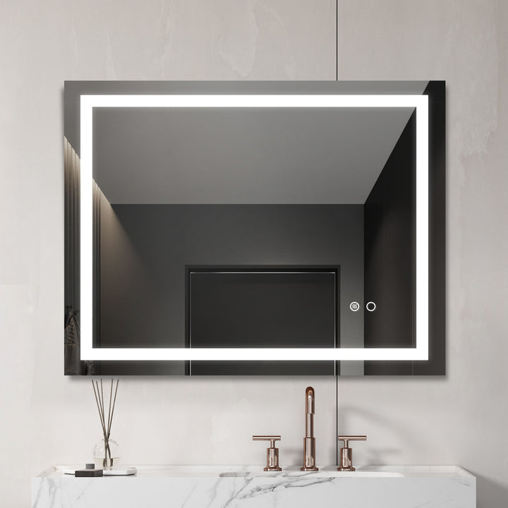 36“*28” LED Lighted Bathroom Wall Mounted Mirror with High Lumen Anti-Fog Separately Control+Dimmer Function