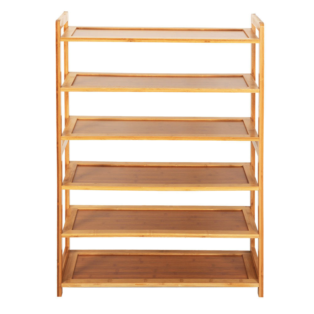 High Quality 6 Tier Wood Bamboo Shelf Entryway Storage Shoe Rack Home Furniture