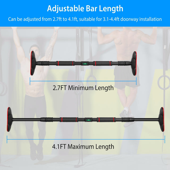 Doorway Pull Up Bar Heavy Duty Body Workout Strength Training Chin Up Bar with Foam Grips Level Meter 881LBS Weight Capacity 2.7FT-4.1FT Adjustable Home Office Exercise